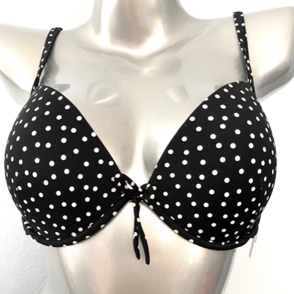 Victorias Secret Nwt Black White Dot Malibu Fabulous Swim Bikini Top 38C